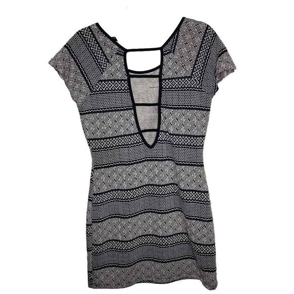 Interi Geometric Cutout Short Sleeve Dress Tan Black Size XL - Picture 2 of 9